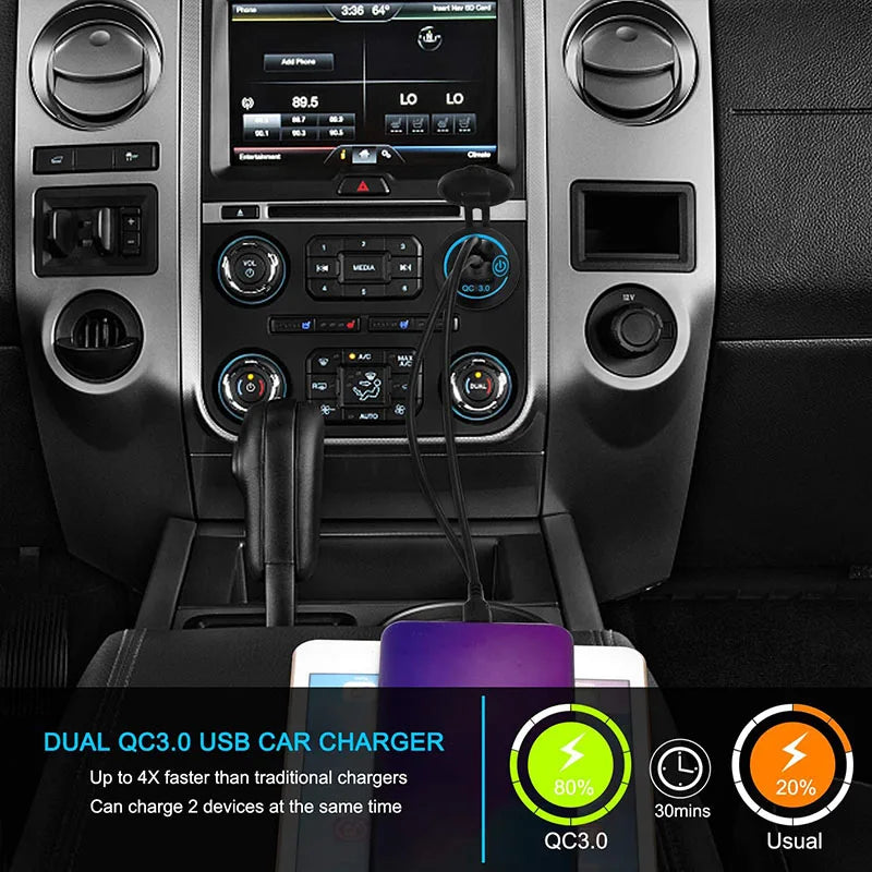 Dual USB Car Charger Waterproof 12V/24V QC3.0 USB Fast Charger Socket Power Outlet with Touch Switch