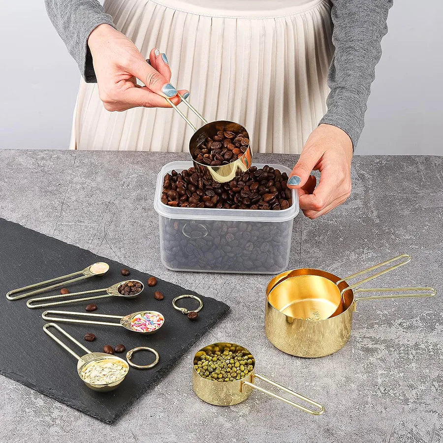 4PCS/8PCS kitchen thread handle titanium gold stainless steel measuring cup measuring spoon Flour and grains measuring spoon