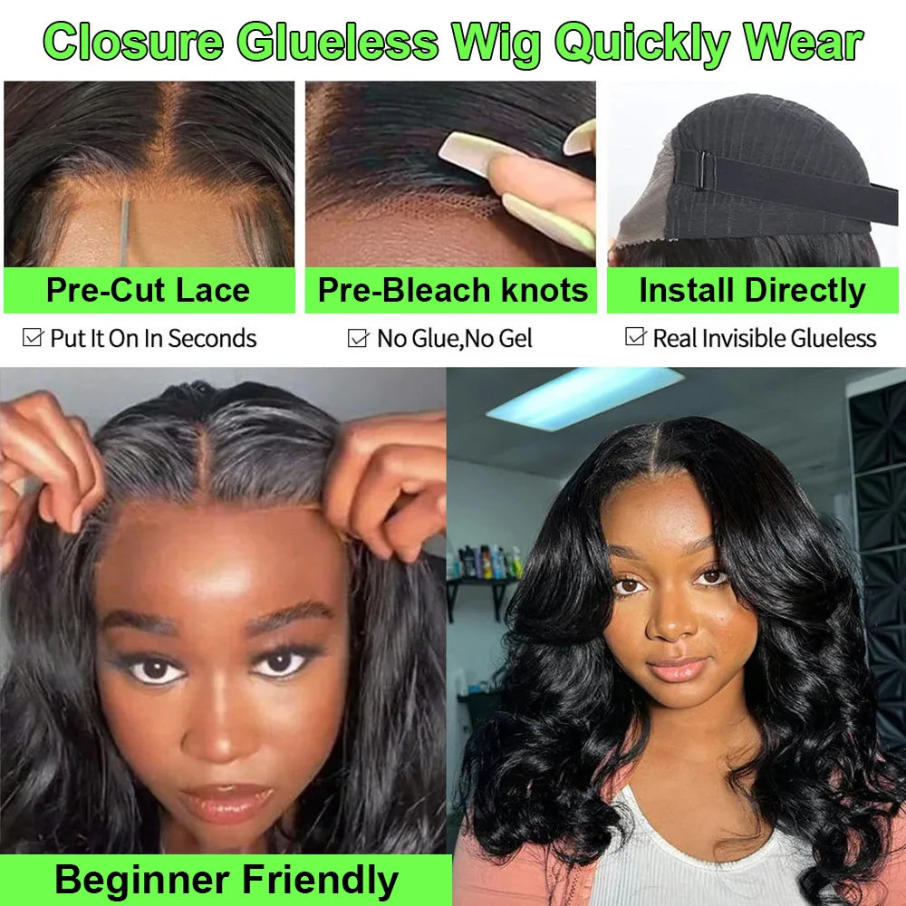 Pre Cut No Glue Glueless Wigs Human Hair Body Wave Lace Frontal Wig Wet and Wavy Water Wave Human Hair Wig on Clearance Sale Glueless Pre plucked Human Wigs Ready to Go Wear And Go Glueless Human Hair Wig For Women