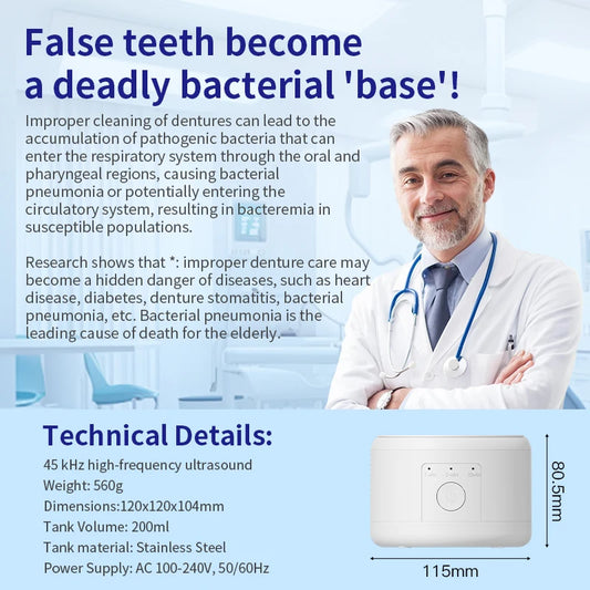 Ultrasonic Cleaner Machine, USB rechargeable for Dentures Retainer Mouth Guard Aligner Whitening Trays Personal Oral Supplies