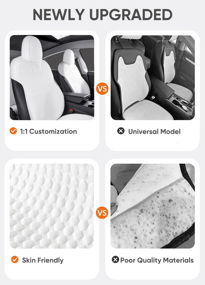 For Tesla Model 3 /Y Car Seat Cover For 2020-2025 Tesla Model 3/Y 5-Seat Ice Silk Seat Cushion Summer Breathable Car Accessories