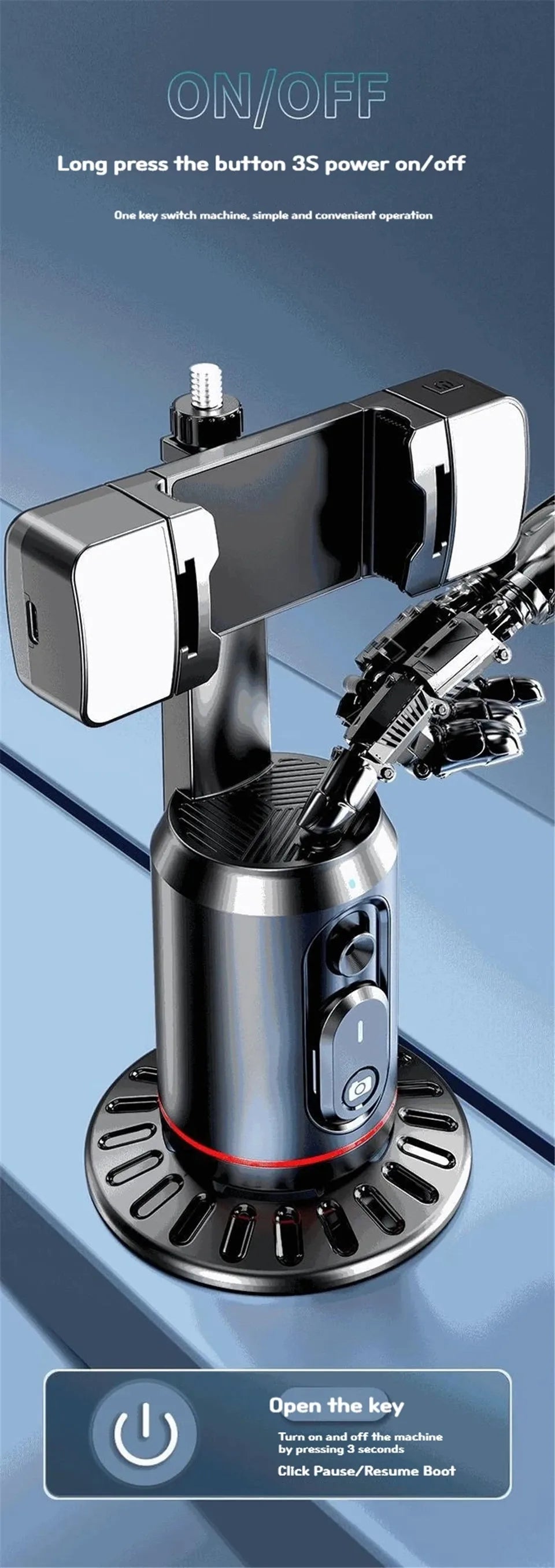 Q02 360° Rotation Gimbal Stabilizer Selfie Stick Desktop Face Tracking Gimbal With Bluetooth Remote Shutter and Light Holder