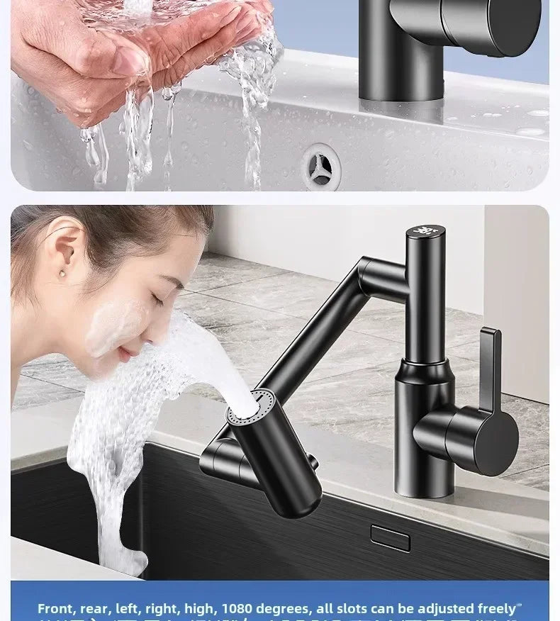 Universal Rotation Kitchen Faucet Bathroom Faucets Multifunctional Washbasin Mechanical Arm Digital Display Hot and Cold Tap