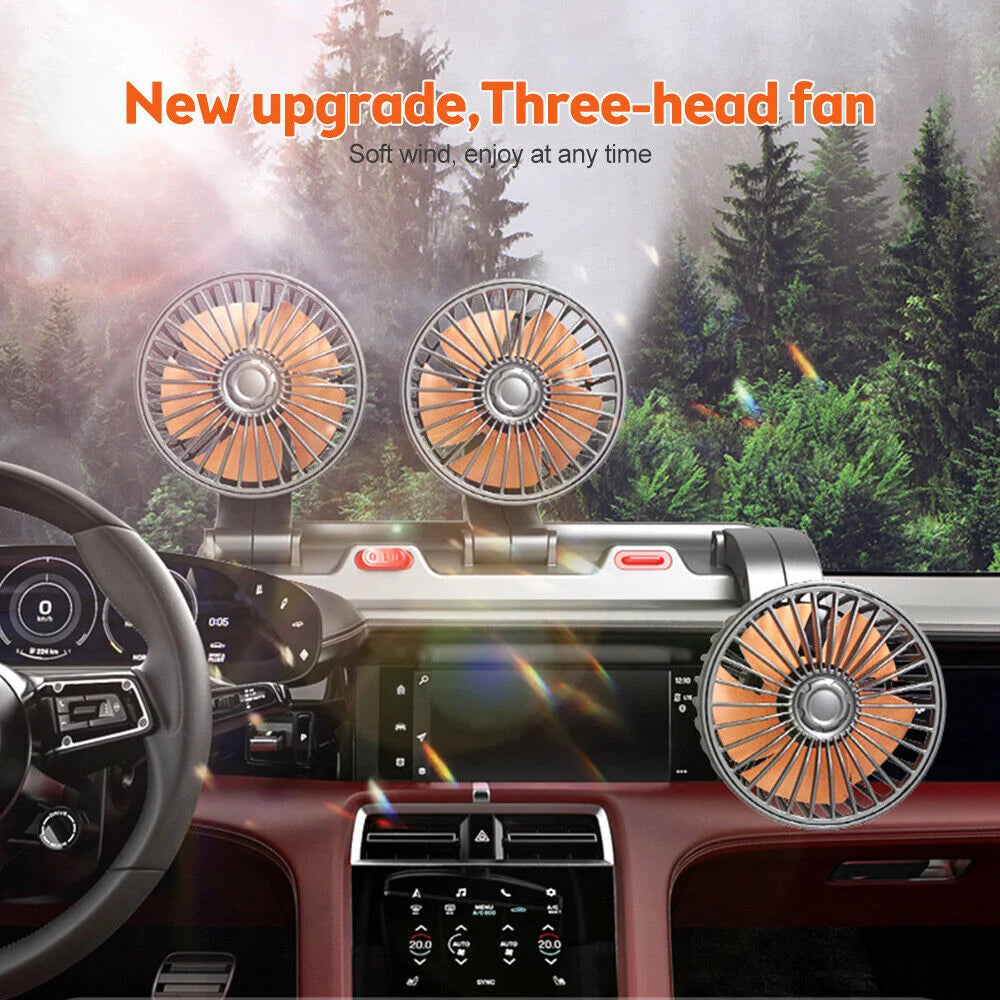 Car Fan 360° Adjustable 3 Head Air Fan Automotive Electric Fan USB/12V/24V Fan 2 Speeds Car Silent Fan For Home Desk Office&Car