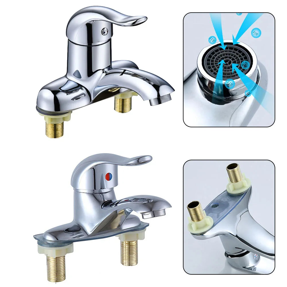Bathroom Faucet Double-Hole Basin Hot And Cold Water Faucet For Toilet Kitchen Bathroom Plastic Steel Sink Mixer Tap