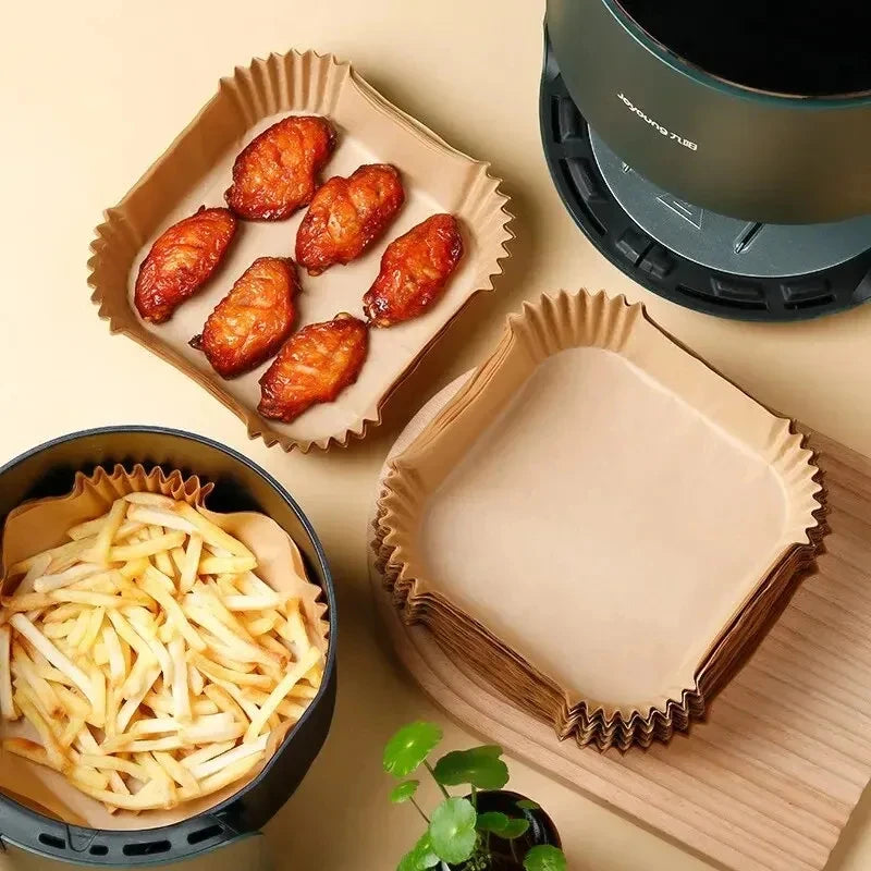 50pcs/set Air Fryer Paper Disposable Paper Oil-proof Parchment Wood Liner Non-Stick Mat Cheesecake Air Fryer Accessories