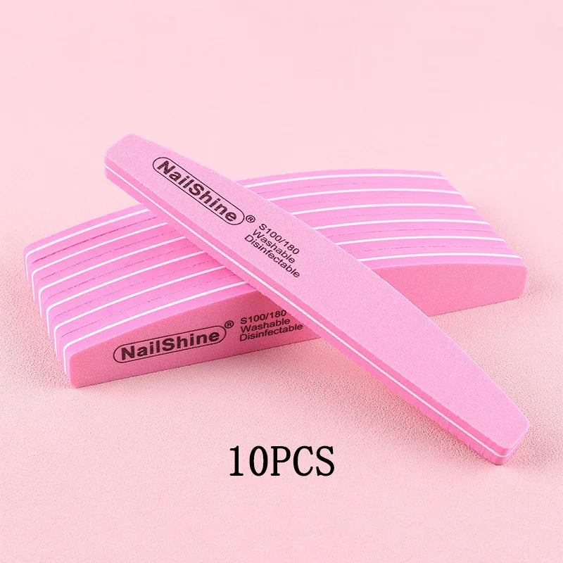 5Pcs/10Pcs Nail Sponge File 100/180 Grit Double Sided Sandpaper Foam Emery Board Polisher Buffer Moon Design