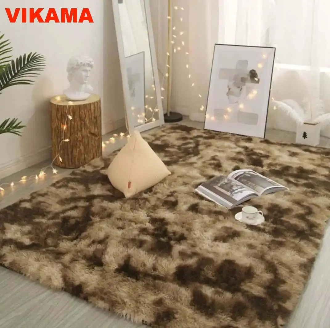 VIKAMA Solid Color Simple Nordic Tie-dye Carpet Living Room Bedroom Bbed Sofa Comfortable Blanket Silk Wool Floor Mat All Spread
