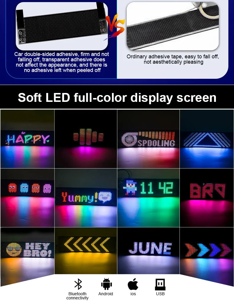 LED Matrix Pixel Panel USB 5V Flexible Addressable RGB Pattern Graffiti Scrolling Text Animation Display Car Shop Bluetooth APP