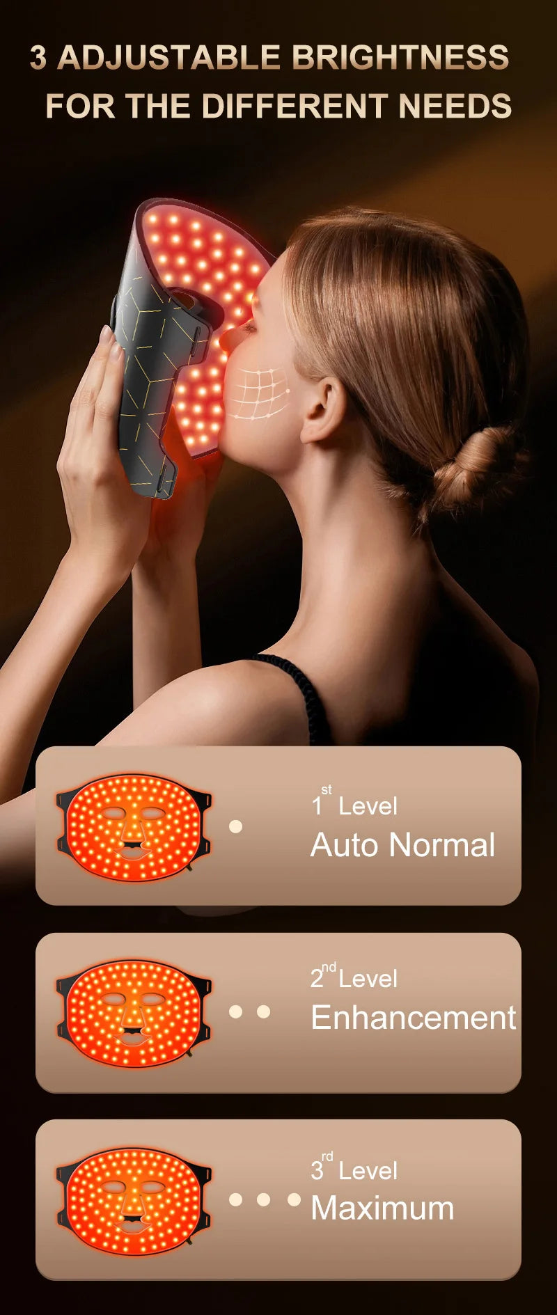 NIR LED Face Mask Neck Mask 92 and 78 Lamp 368 and 312 Beam Infrared Light Therapy 3 Brightness Reduce Wrinkle Acne Facial Care