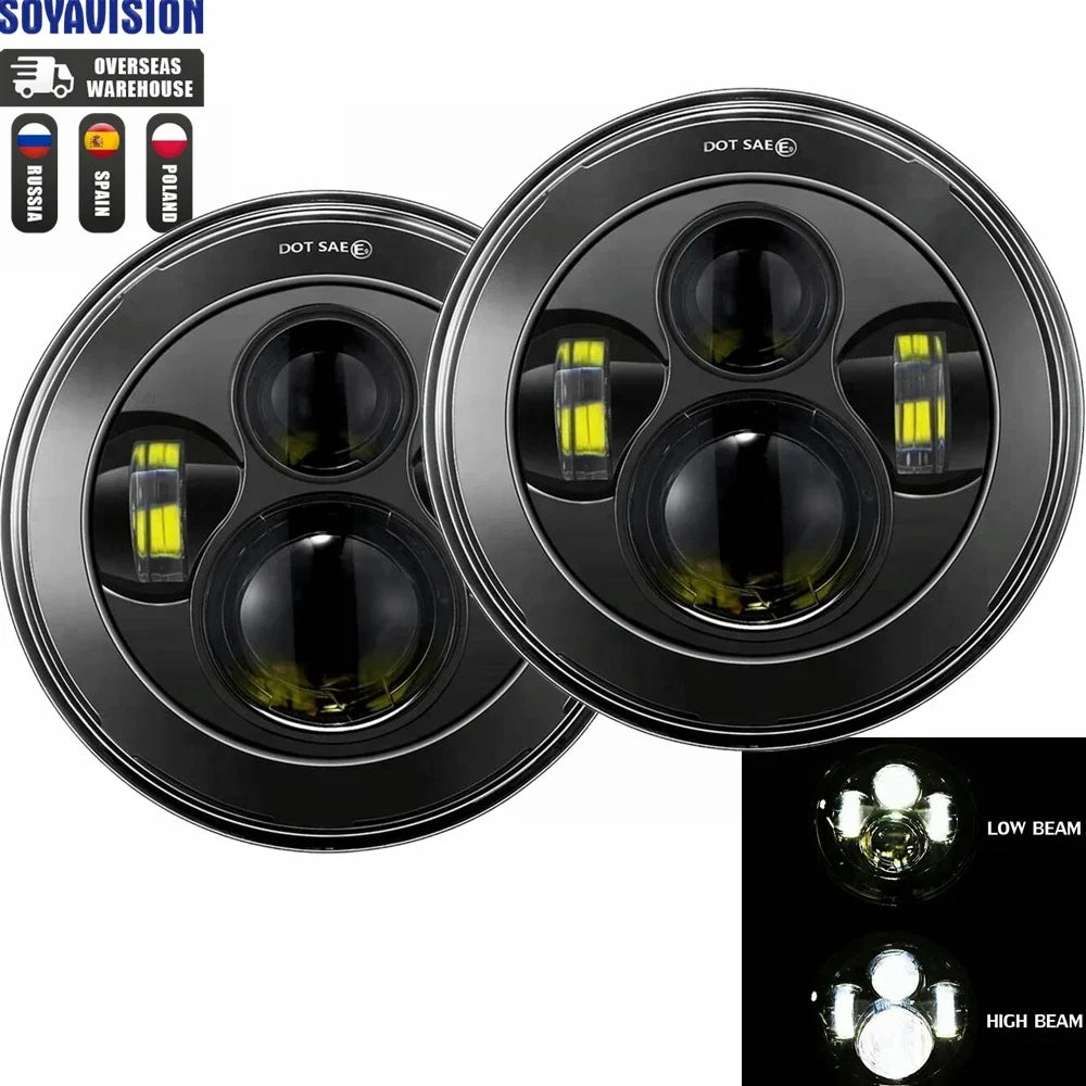 2x Car 7 Inch Led Headlight Hi/Low H4 Halo Angle Eyes DRL For Jeep JK TJ OffRoad Defender Hummer 4x4 Suzuki Samurai Headlamp