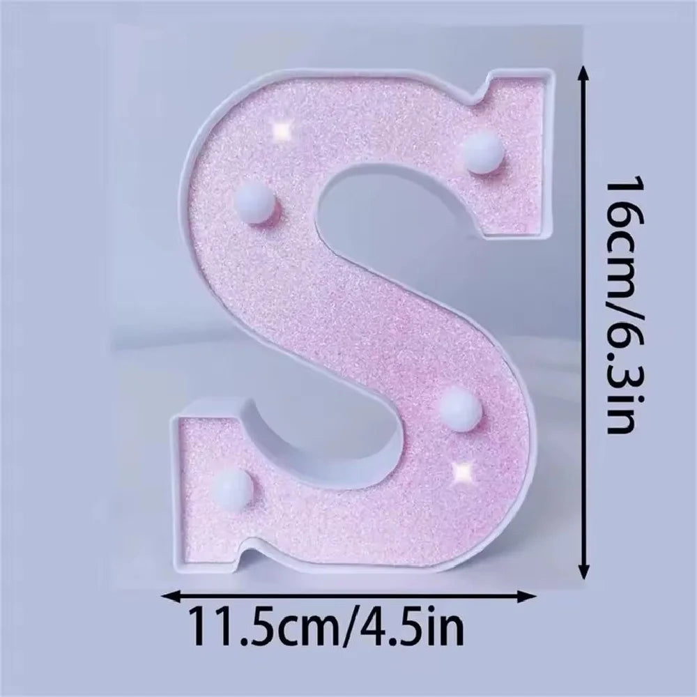 1PC 16cm LED Letter&Number Lights For Wedding,Proposal,Birthday,Party,Photo Props,Battery Powered Pink Glitter Decorative Lights