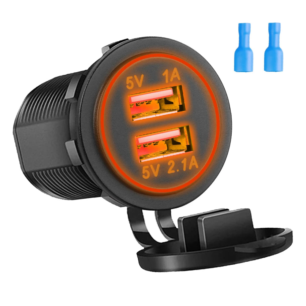 Dual USB 5V 3.1A 12V Car Charger with LED Panel Waterproof Power Adapter Socket Outlet for Vehicle Boat Truck Motorcycle