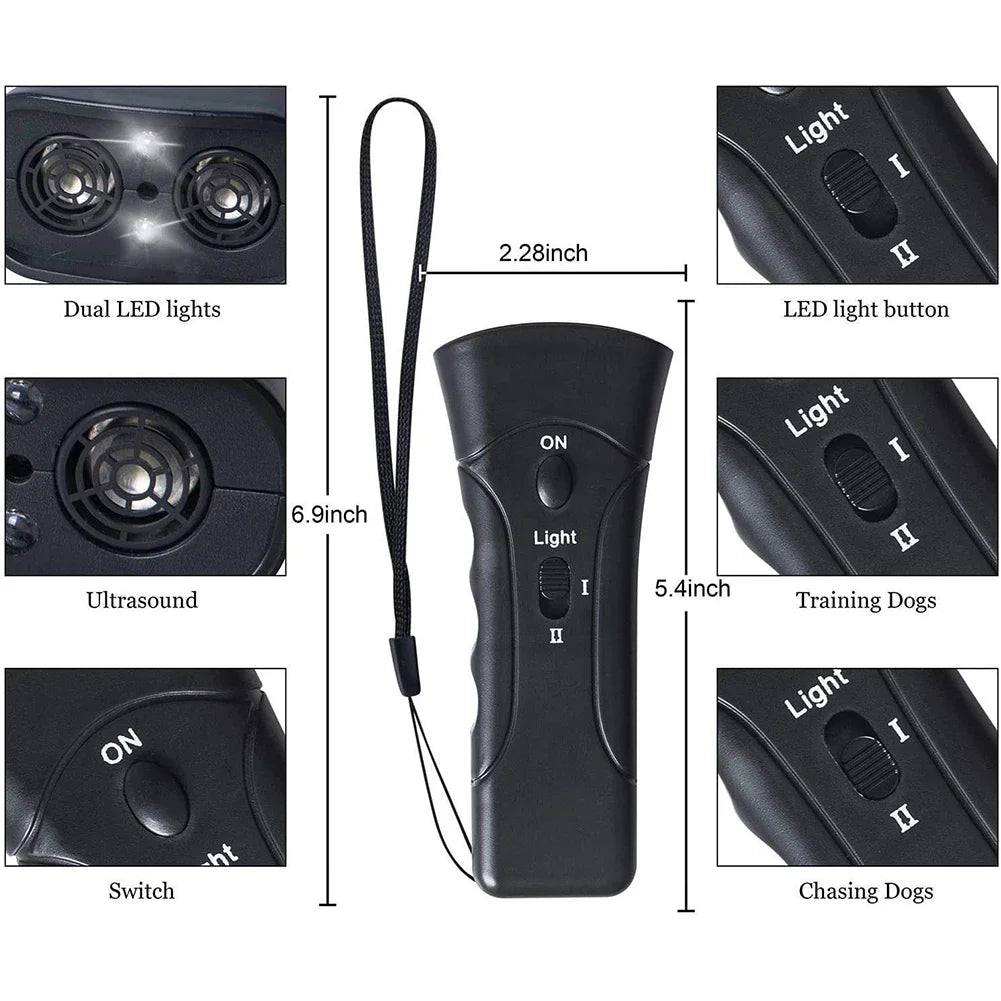 2 in 1 Ultrasonic Dog Repeller USB Rechargeable Dog Drive Device Portable Dog Trainer Anti Barking Device with LED Indicator