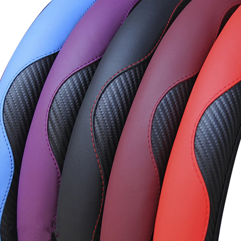 Car accessories Carbon Fiber PU Leather Steering Wheel Cover for Hyundai I10 Peugeot 2008 Dacia Sandero Stepway