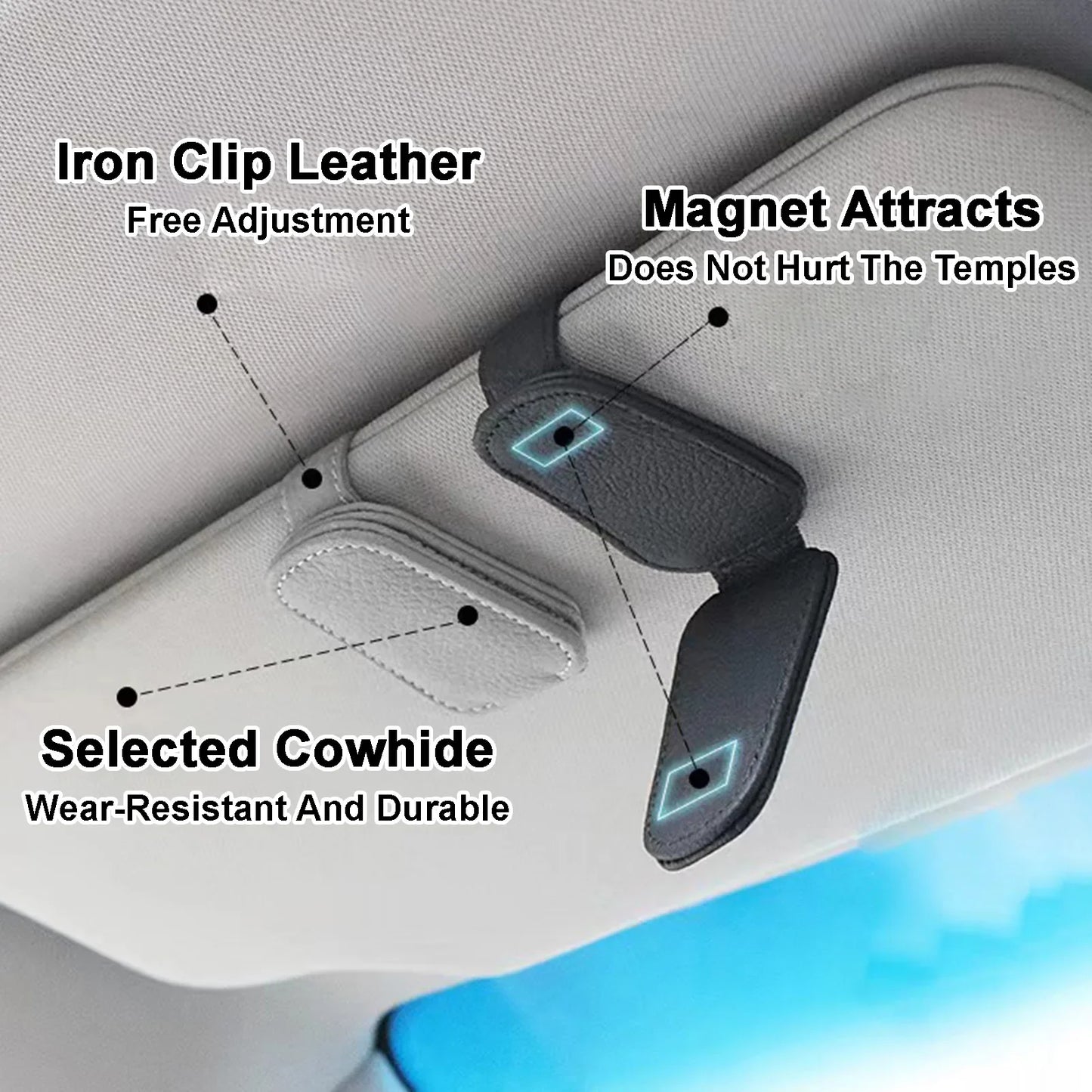Car Sunglasses Mount Ticket Card Sun Visor Sunglasses Holder Glasses Case Magnetic Clip Leather Eyeglasses Clip Car Accessories