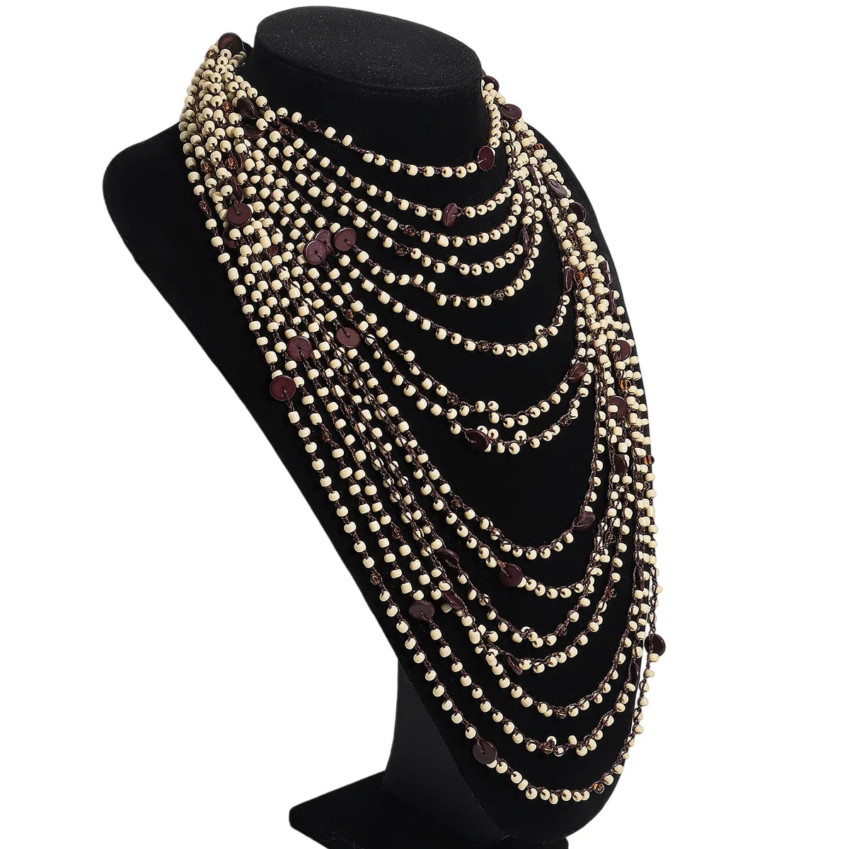 ZAA Trendy Handmade Brown Beaded Seashell Necklace For Women Elegant Vacation Multilayer Body Chain Party Banquet Accessories
