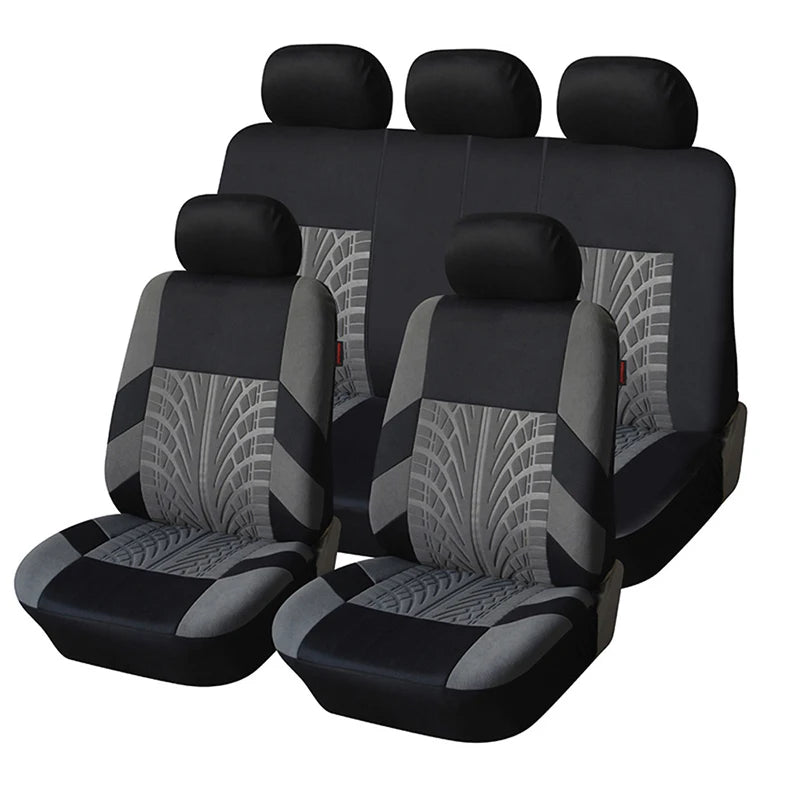 Tire Track Pressing Car Seat Covers Full Set Universal Cloth Car SUV Van Automotive Interior Covers Airbag Compatibe