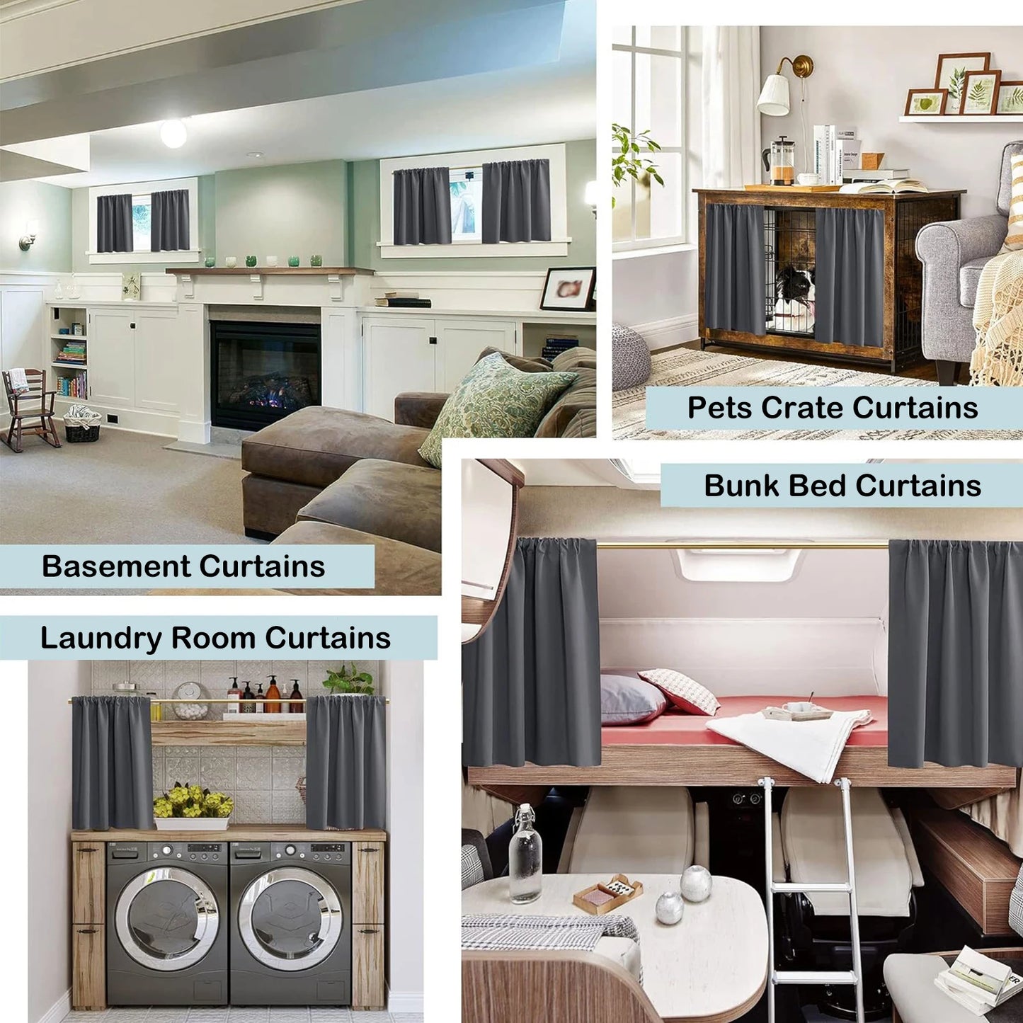 2 Panels Short Curtains for Kitchen RV Curtain Tiers 100% Blackout Drapes Rod Pocket Light Block Privacy Small Window Curtains