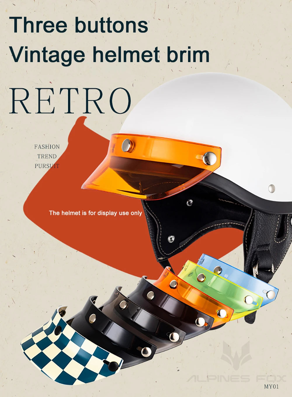 Motorcycle Helmet Sun Shade Protector 3 Snap-Button Retro Open Face Flip Up Down Shield Visor Modified Parts 7.08 X 2.95 In