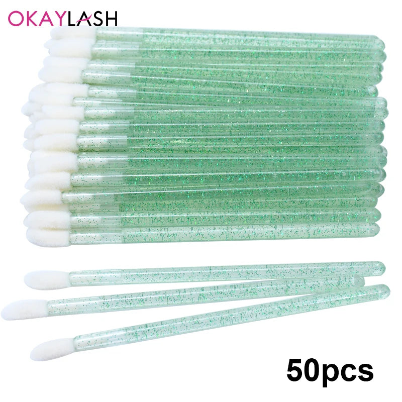 Okaylash Disposable Glitter Lip Gloss Brush Eyelash Extension Cleaning Brushes Crystal Lipstick Applicators Cleaner Makeup Tools