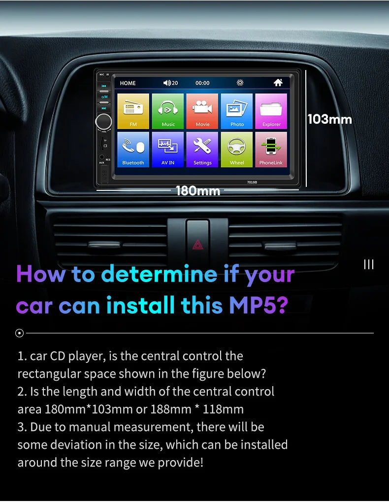 Acodo 2din Stereo 7inch Wired Carplay Radio Touch Screen Automotive Multimedia Bluetooth USB TF FM Radio Autoradio MP5 Player
