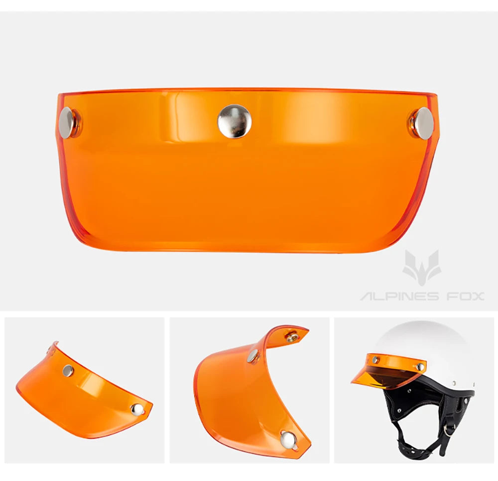 Motorcycle Helmet Sun Shade Protector 3 Snap-Button Retro Open Face Flip Up Down Shield Visor Modified Parts 7.08 X 2.95 In