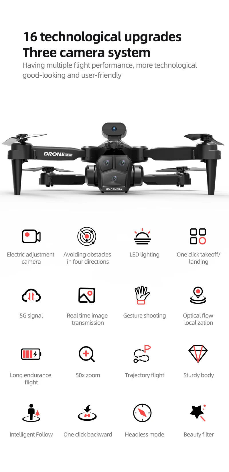 New C10 Drone GPS 8K HD Three Cameras Optical Flow Obstacle Avoidance Aerial Photography RC Foldable Quadcopter Toys Gifts