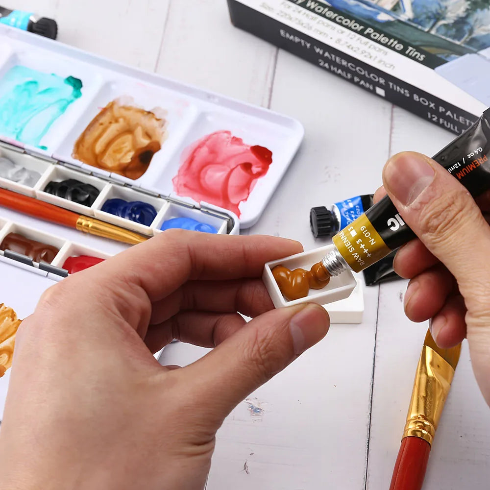 Empty Watercolor Palette, Metal Watercolor Tin with 26pcs Half Pans Paint Case with Lid Paint Box for Travel Gouache Oil Paintin
