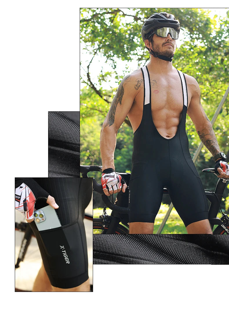 X-TIGER Blue Pro Men's Cycling Bib Shorts Bretelle Cyclist MTB Road Tights Bicycle Clothing ST-MULTI Cushion For 7 Hours Riding