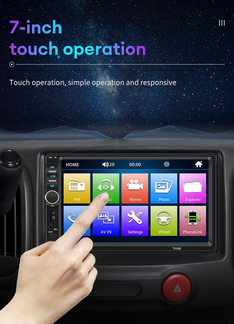 Acodo 2din Stereo 7inch Wired Carplay Radio Touch Screen Automotive Multimedia Bluetooth USB TF FM Radio Autoradio MP5 Player