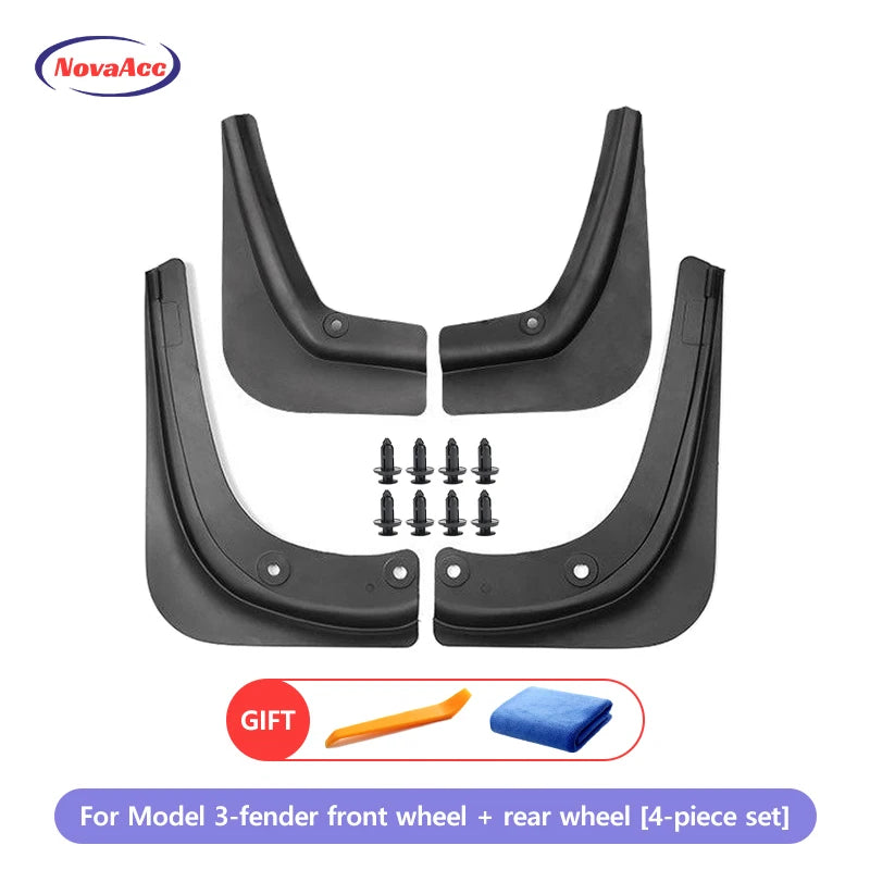 NovaAcc Fender Mud Flaps for Tesla Model Y 2017 to 2024 Model 3 2021 to 2023 2024 Highland Flexible Mud Guards for Tesla