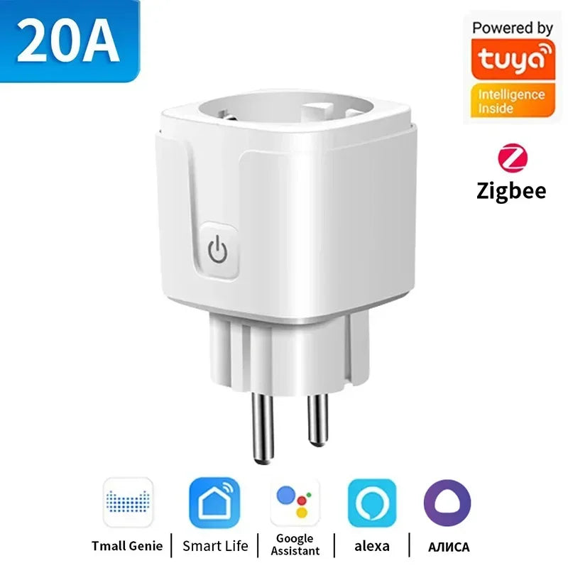 TNCE Tuya Smart Home Socket WiFi/Zigbee 16/20A EU Plug Outlet Remote Control Timer Power Monitor Support Voice Google Home Alexa
