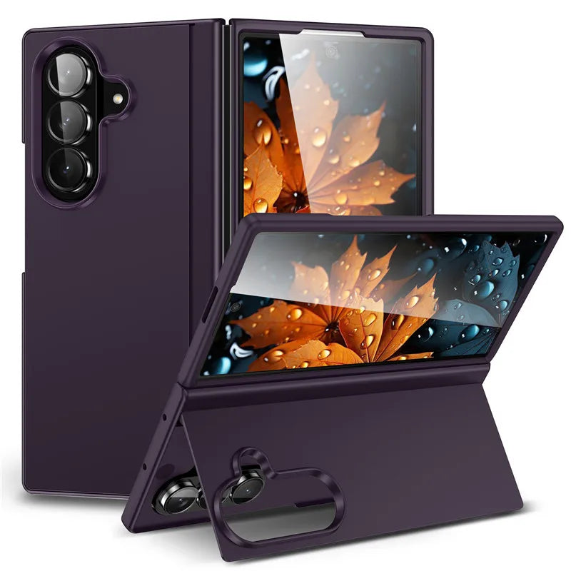 Shockproof Matte PC Folding Phone Case For Samsung Galaxy Z Fold 7 6 5 4 3 Fold7 5G Bracket Stand Holder Cover