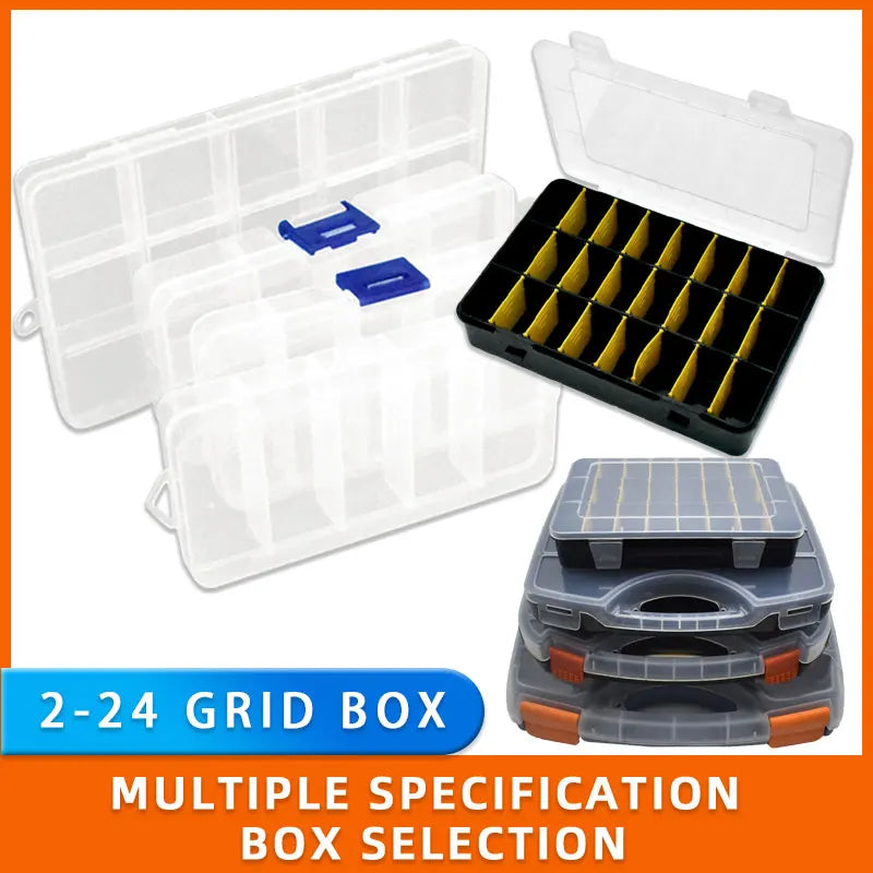 2-24 Grids Screw Organizer Container Box Plastic Transparent Compartment Adjustable Storage Box For Jewelry Button Hardware Tool