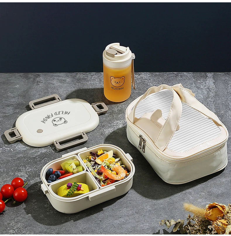WORTHBUY Portable Plastic Bento Lunch Box With 3 Removable Compartment Leak-proof Microwave Salad Food Container For Kids School