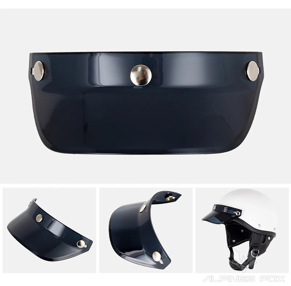 Motorcycle Helmet Sun Shade Protector 3 Snap-Button Retro Open Face Flip Up Down Shield Visor Modified Parts 7.08 X 2.95 In