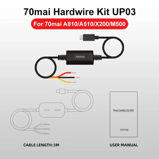 Original 70mai Parking Surveillance Cable UP03 for 70mai A810 A510 X800 X200 Omni M500 Hardwire Kit UP03 24H Parking Monitor