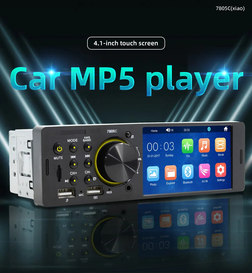 1 Din 4Inch Car Radio Touch Screen Bluetooth Music Handsfree MP5 Player TF USB Charging Remote Audio System ISO Head Unit 7805C