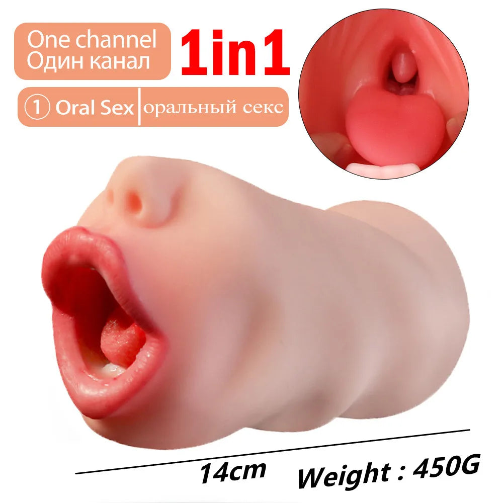 3 IN 1 Male Masturbator Silicone Vagina Real Pussy Open Mouth Teeth Realistic Sex Deep Sex Toys for Men Oral Masturbation Sextoy