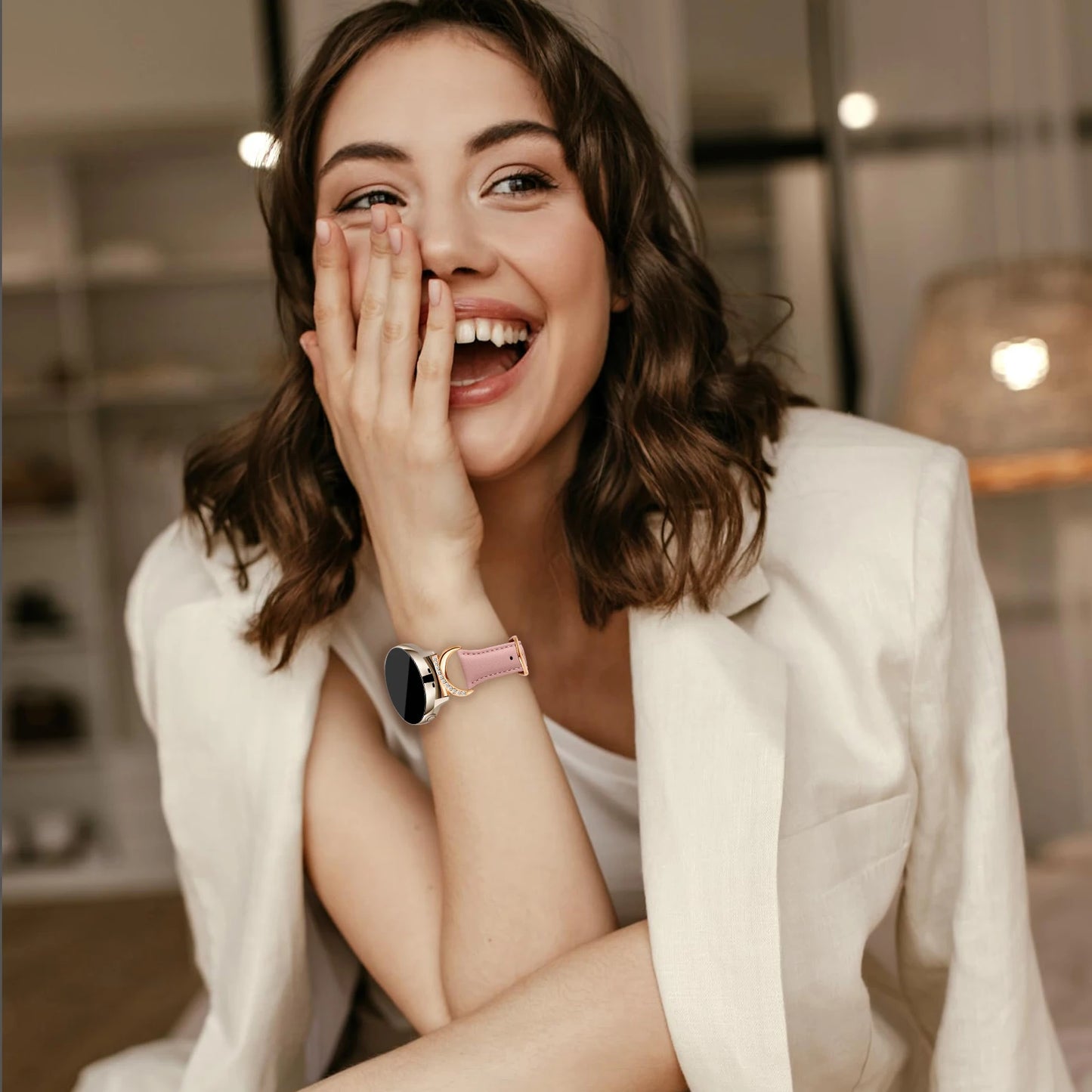 Leather strap compatible with Samsung Galaxy Watch 7/6/5/4 Classic strap 40/42/44/43/45/46/47mm Stylish 20mm strap for women