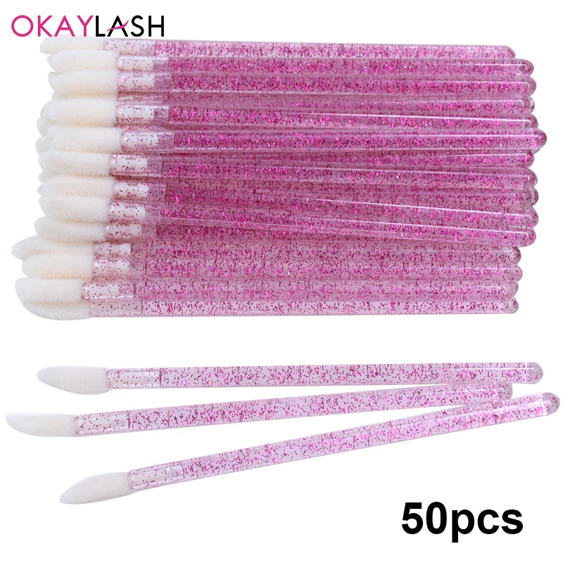 Okaylash Disposable Glitter Lip Gloss Brush Eyelash Extension Cleaning Brushes Crystal Lipstick Applicators Cleaner Makeup Tools