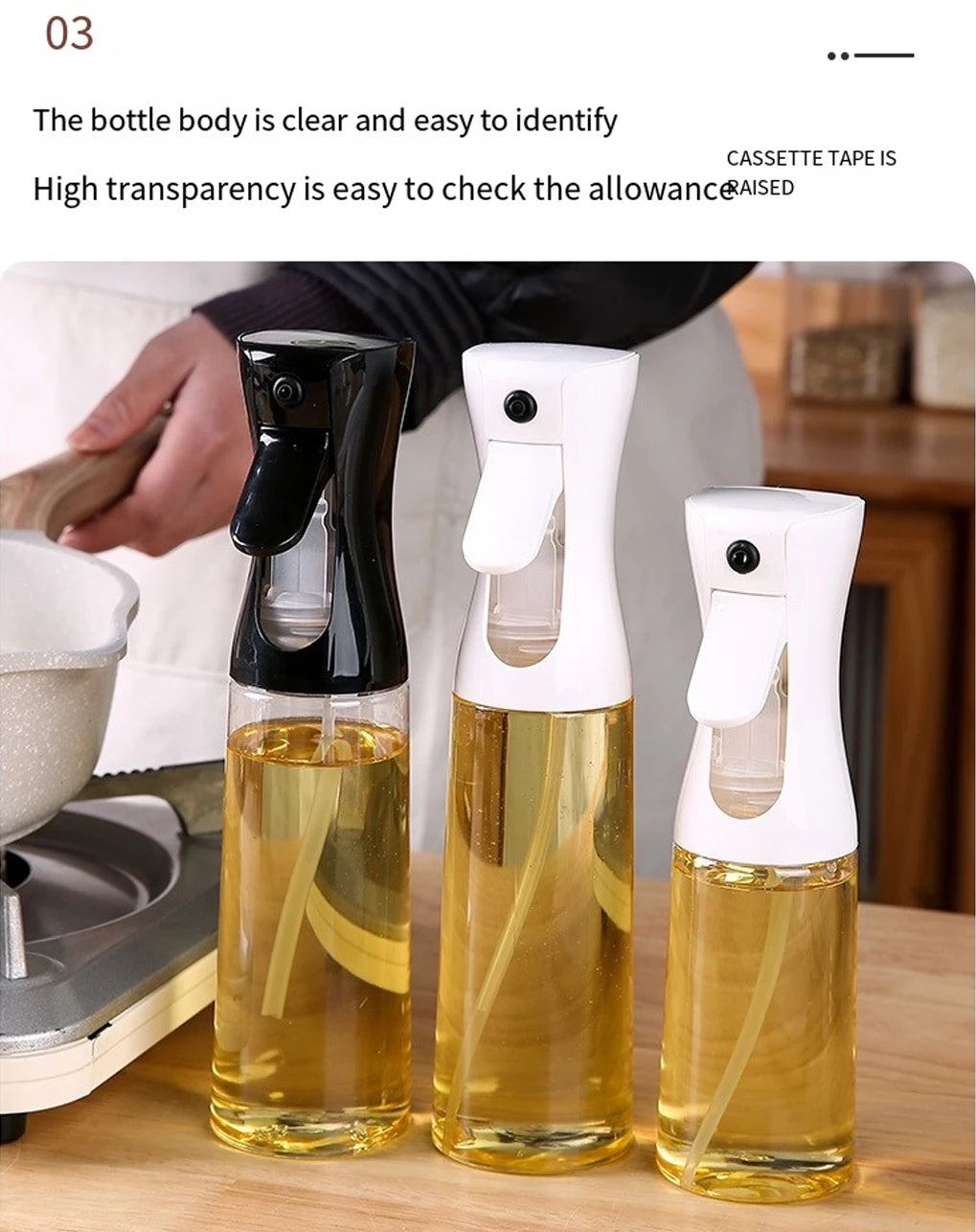 1PCS Black Transparent Kitchen Oil Bottle Cooking Oil Spray Olive Oil Bottle Fitness Barbecue Spray Oil Dispenser Household