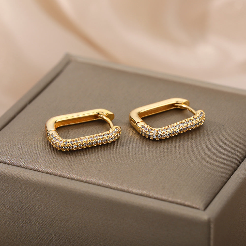 Square Circle Hoop Earrings For Women Luxury Stainless Steel Earrings rending Wedding Jewelry aretes mujer