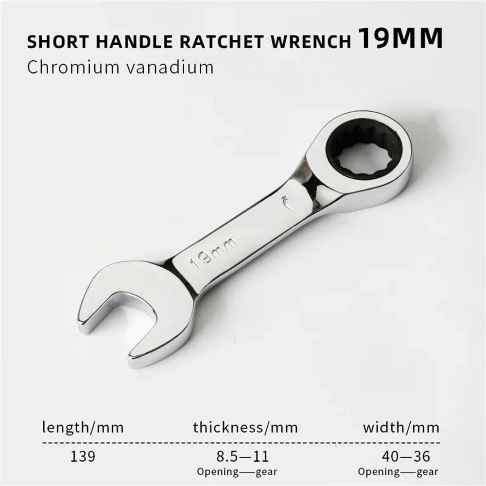 Short Handle Ratchet Spanner 6/7/8/9/10/11/12/13/14/15/16/17/18/19mm Fix Head Ratcheting Wrench Professional Spanner Hand Tools