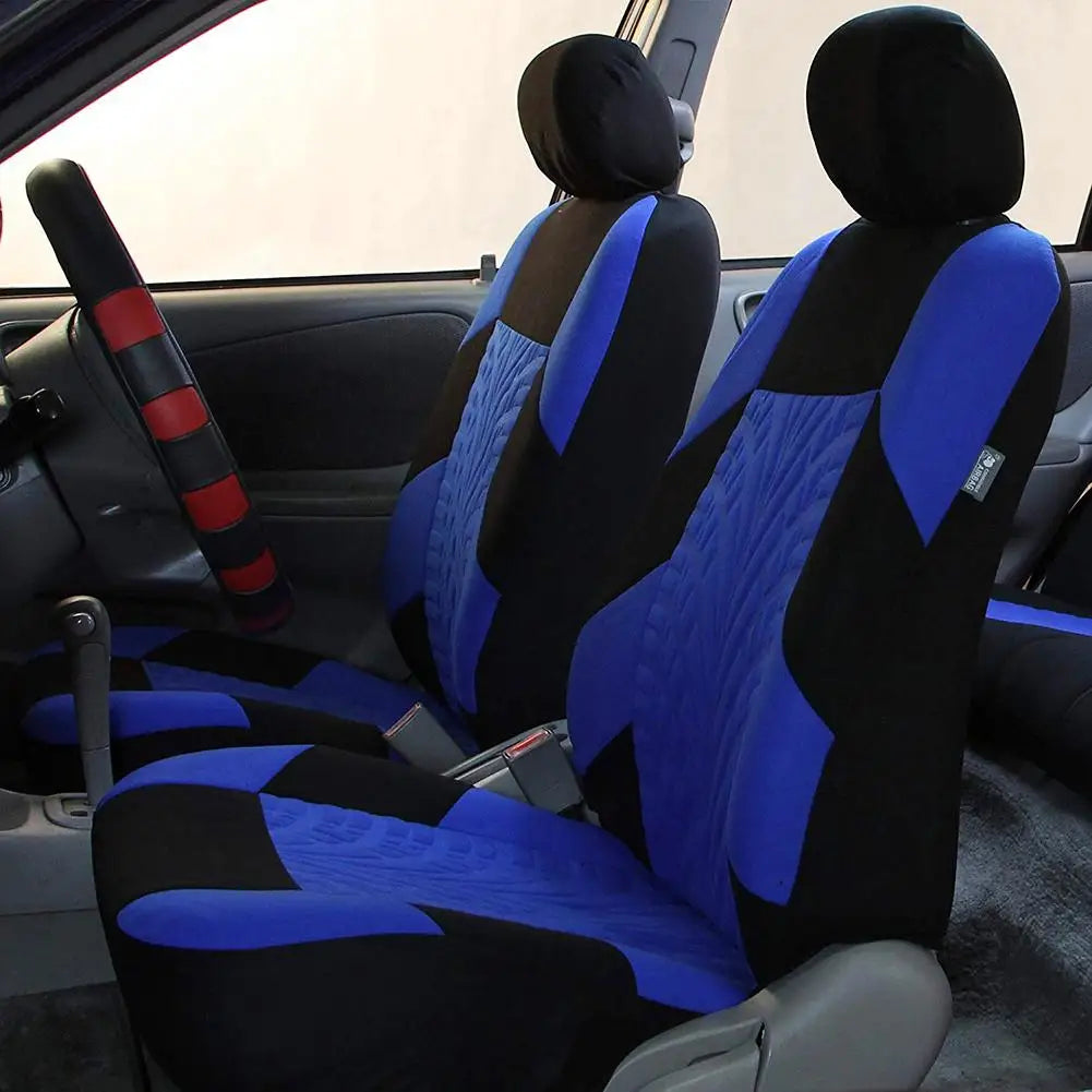 Tire Track Pressing Car Seat Covers Full Set Universal Cloth Car SUV Van Automotive Interior Covers Airbag Compatibe