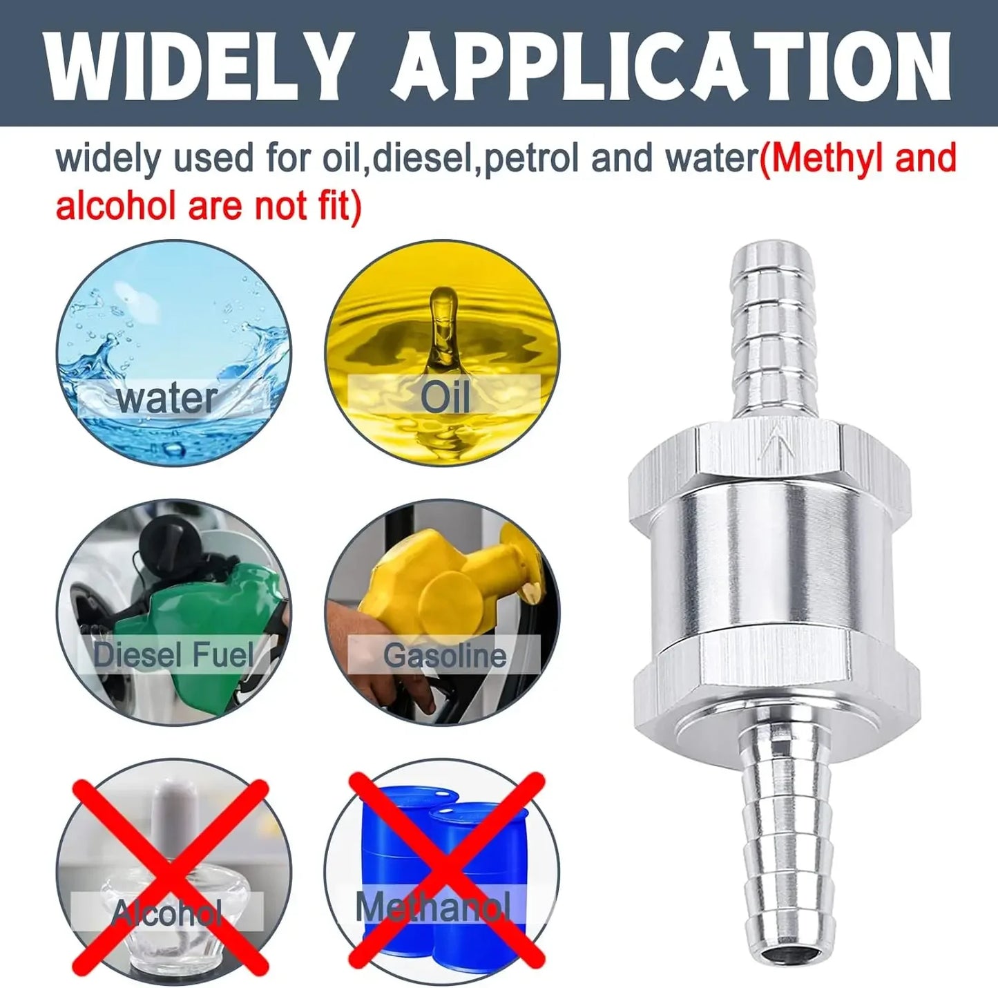 6 8 10 12 14 16mm One-way Non-return Check Valve Fuel Water Gas Air Vacuum Aluminum Alloy Petrol Diesel Water Fuel Line Way