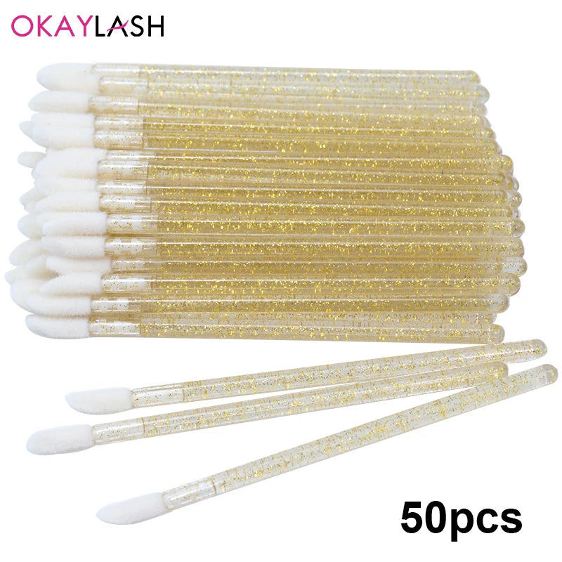 Okaylash Disposable Glitter Lip Gloss Brush Eyelash Extension Cleaning Brushes Crystal Lipstick Applicators Cleaner Makeup Tools