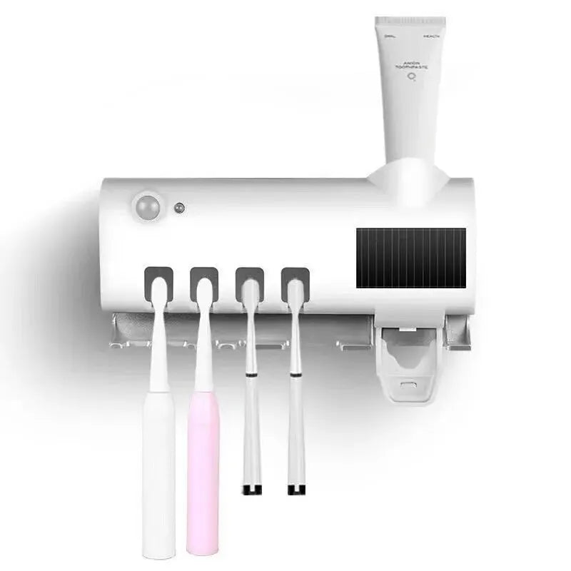 Toothbrush Holder Wall Mounted Solar UV Light Ultraviolet Toothbrush Sterilizer Automatic Toothpaste Holders Bathroom Accessory