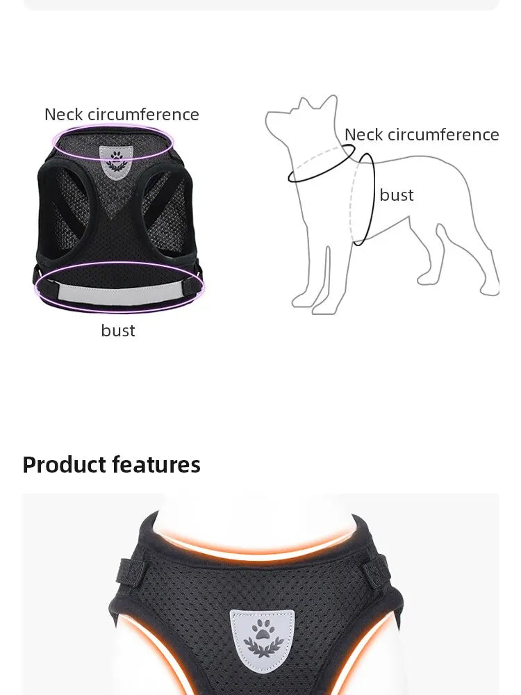Pet Leash Undershirt Type Harness Breathable Reflective Adjustable Chest Harness Outdoor Dog Carrying Supplies